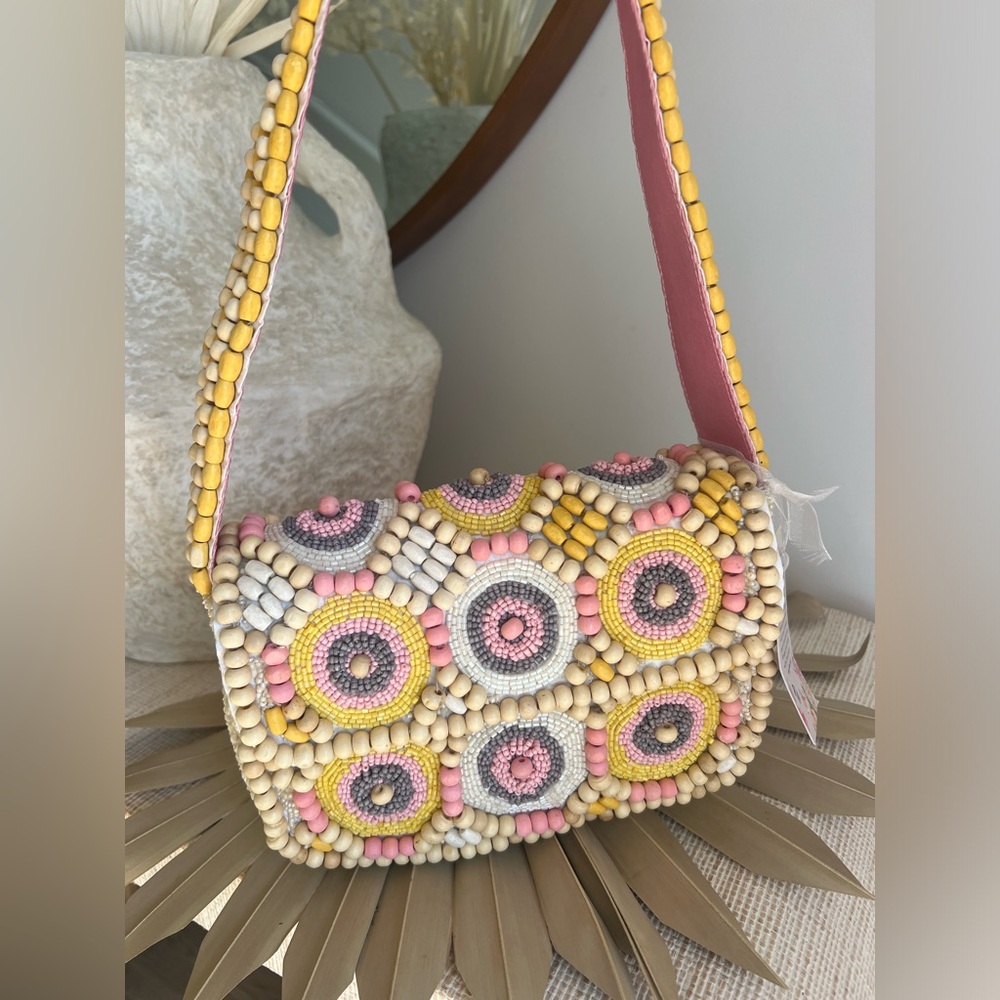 Viral Yellow and Pink Beaded Bag, NWT Made In India